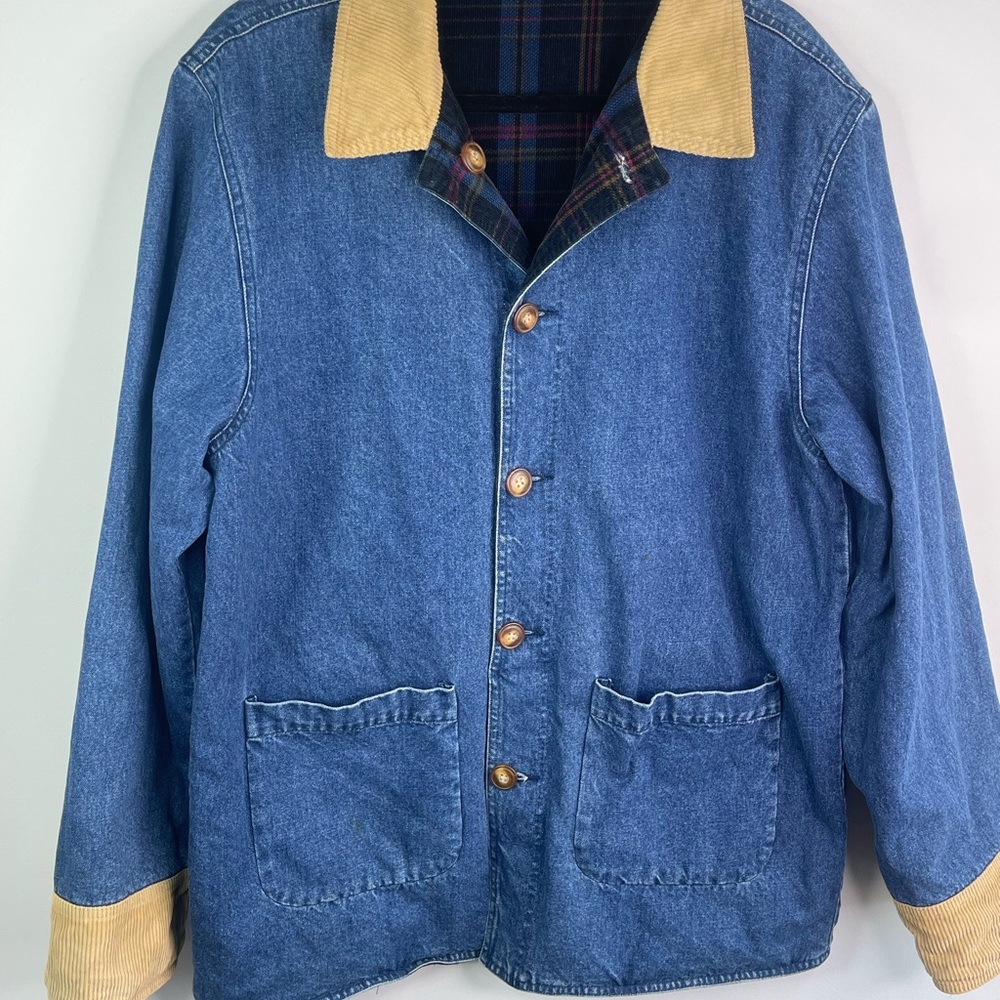 Vintage Herman Geist 90’s  Reversible Barn Coat Denim-Plaid Corduroy Size L - Picture 3 of 12